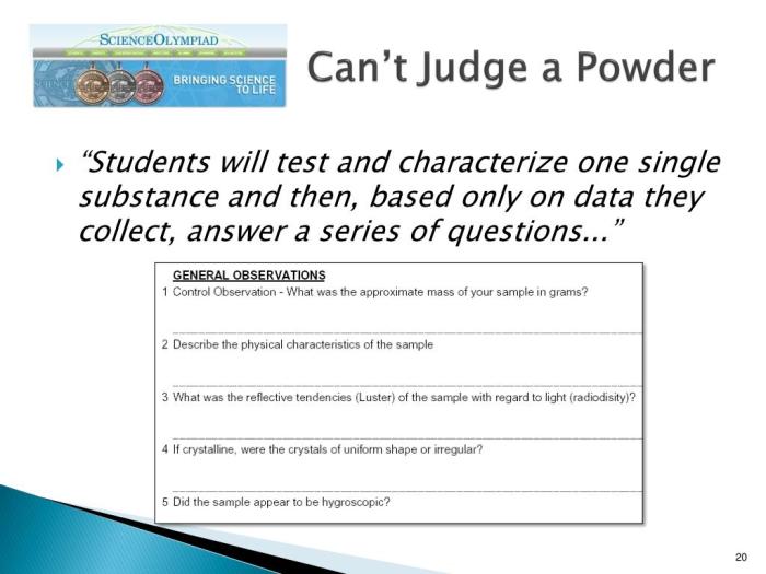 Cant judge a powder science olympiad