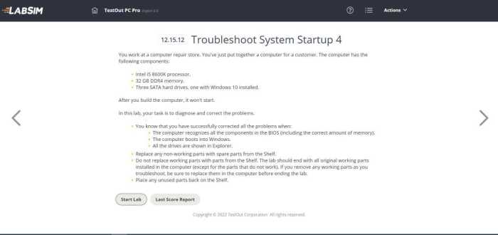 Testout 15.3 troubleshoot system startup